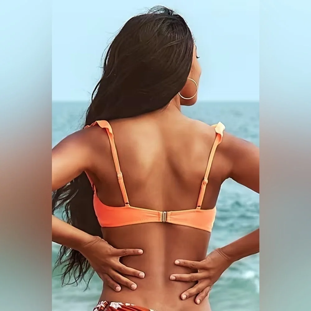 NWT Cupshe Neon Orange Ruffle Bikini Top Size XL